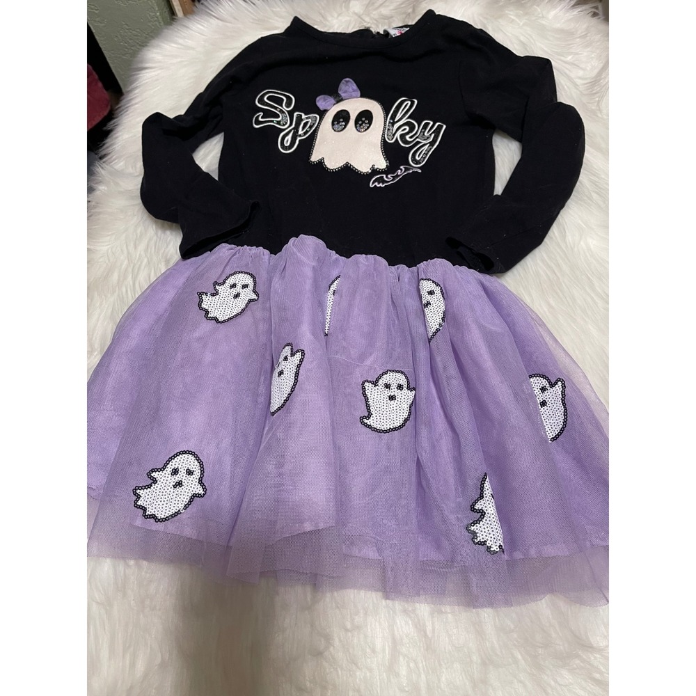 Counting Daisies Black Purple Halloween Spooky Ghost Tutu Dress Size M 7/8